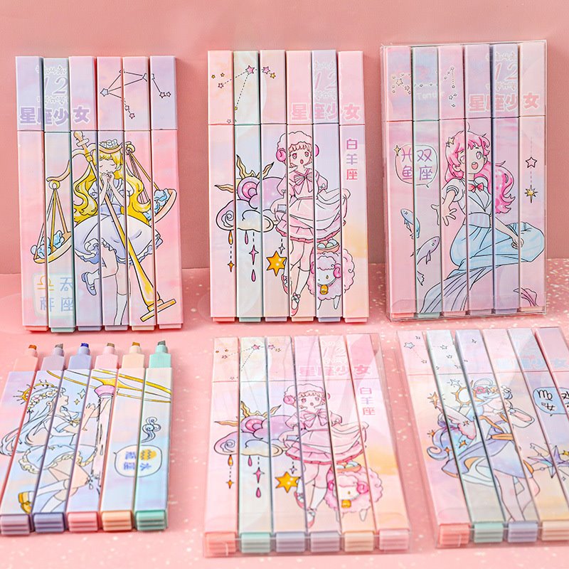 6pcs Constellation Highlighter Pastel Comel