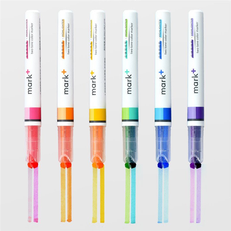 6pcs Double Line Double Color Highlighter