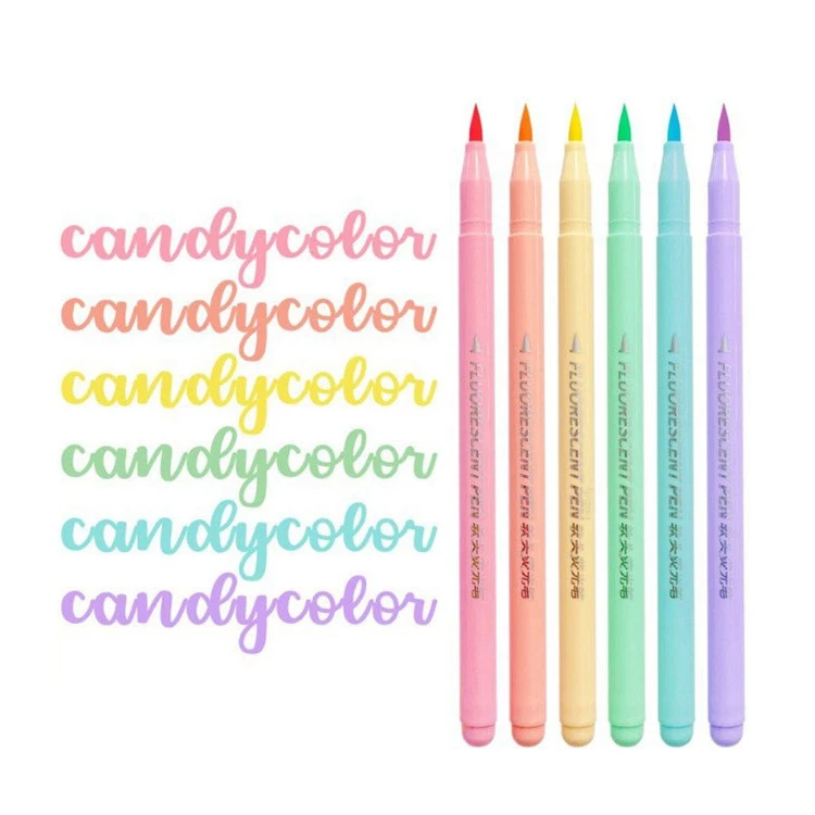 6 Warna Berus Lembut Pen Pendarfluor Set Penyerlah Warna Seni